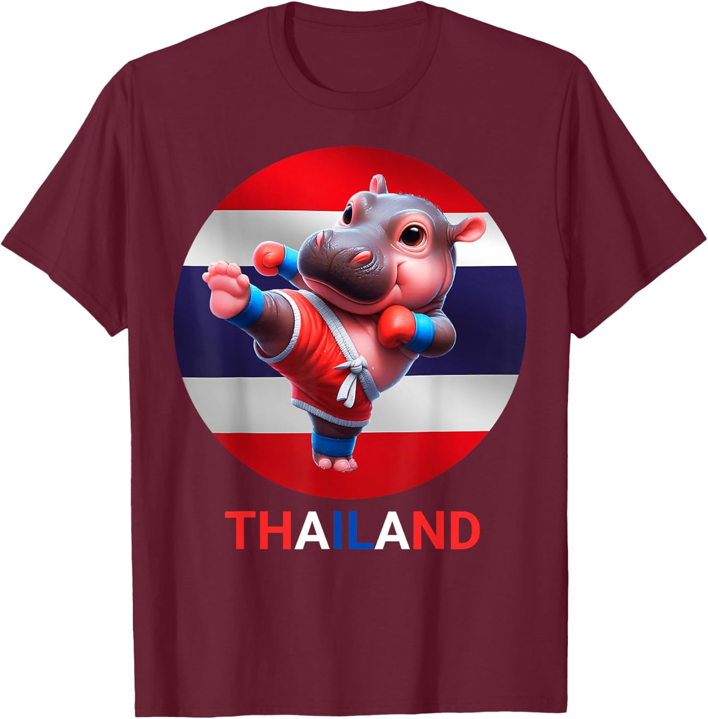 Moodeng: Muay Thai Hippo, Hippo Lover, Funny Moodeng T-Shirt - T-Shirt | Maroon