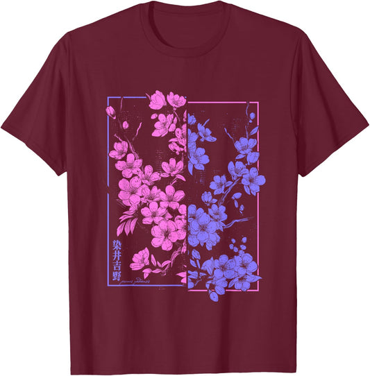 Japan Ukyio-e Vaporwave Blühende Japanische Kirschblüten T-Shirt - T-Shirt | Maroon