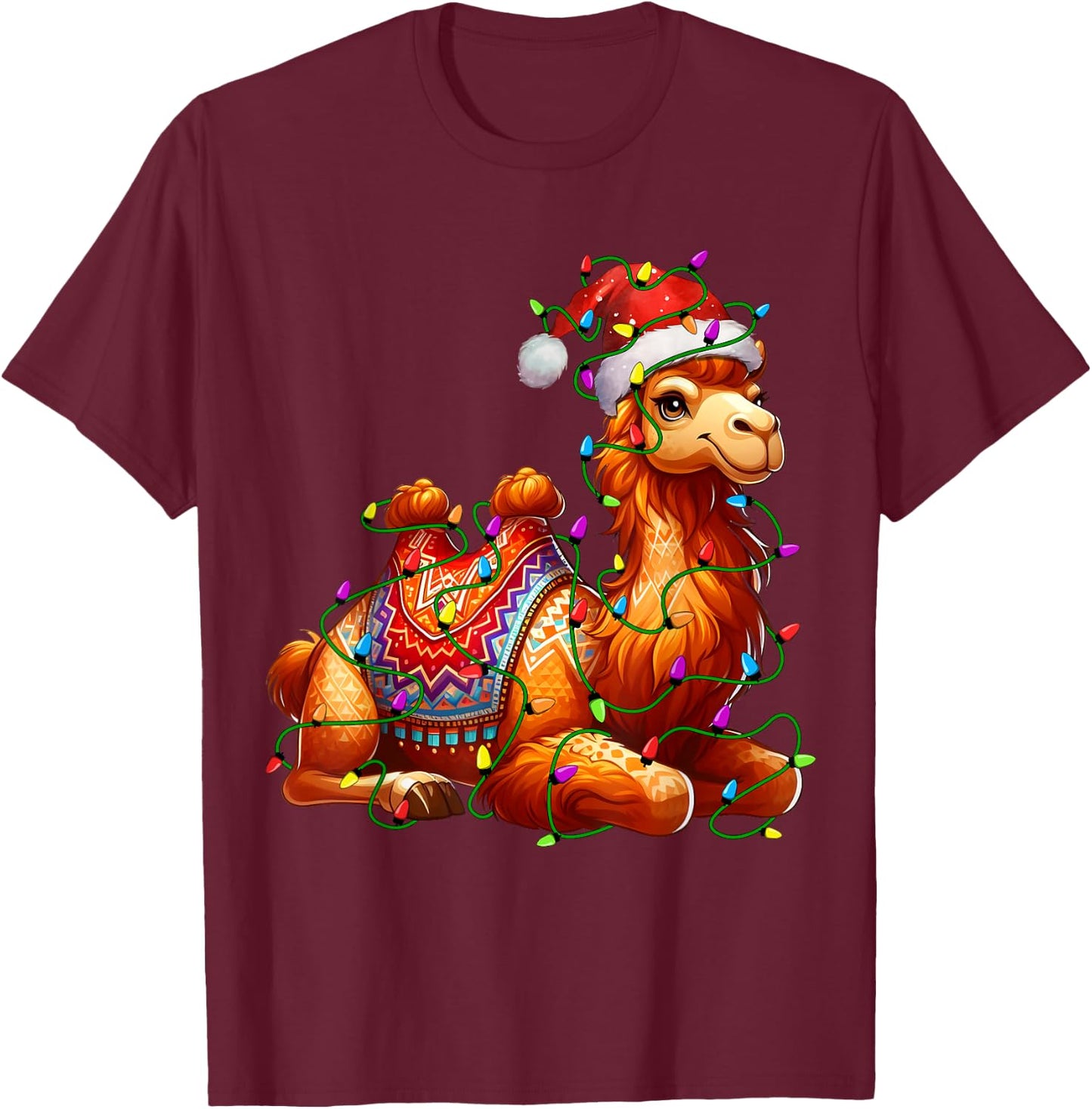 Camel Santa Christmas Tree Lighting Xmas Funny T-Shirt - T-Shirt | Maroon