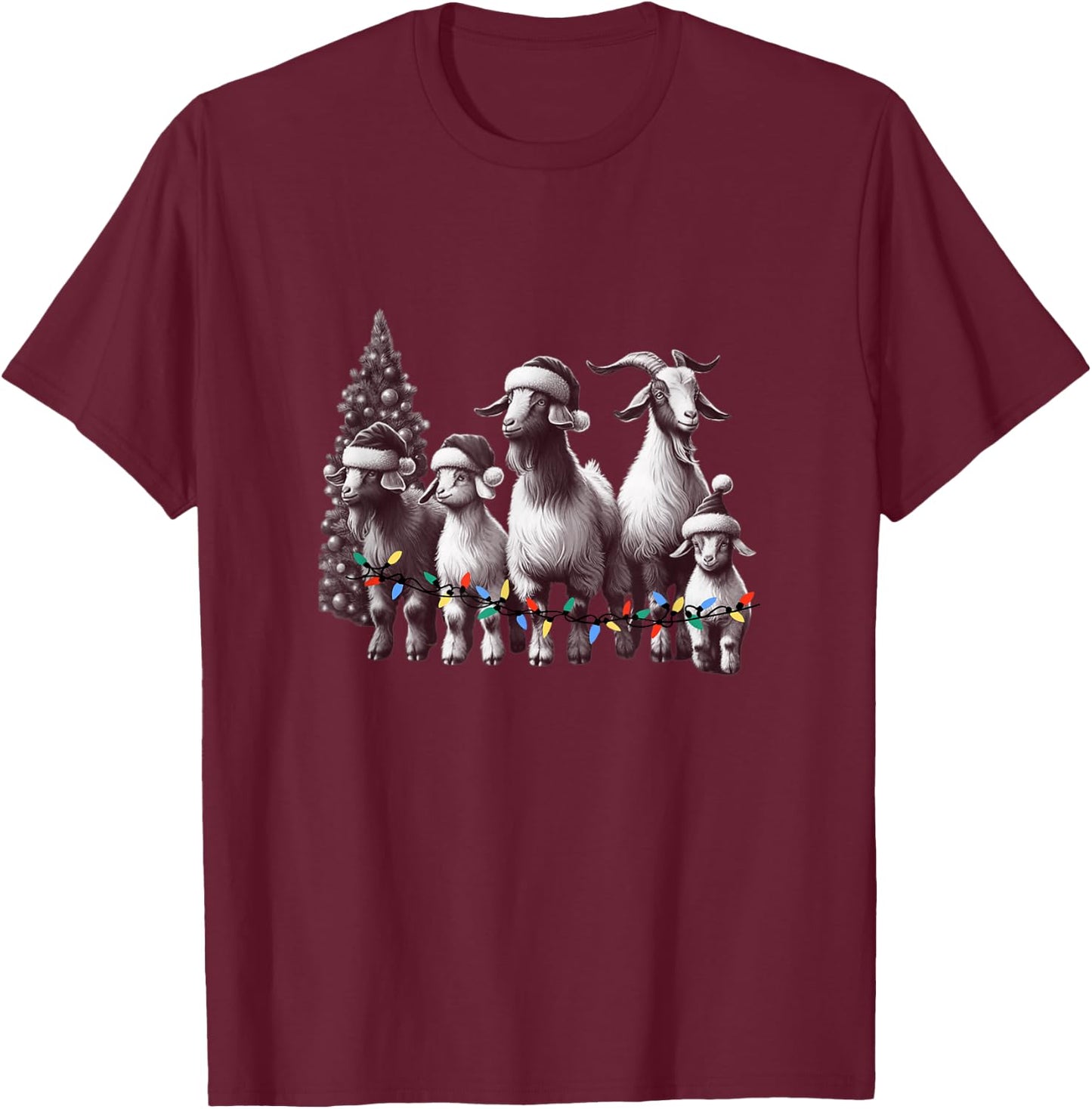Christmas Goat with Santa Hat Goats Christmas Farmer T-Shirt - T-Shirt | Maroon
