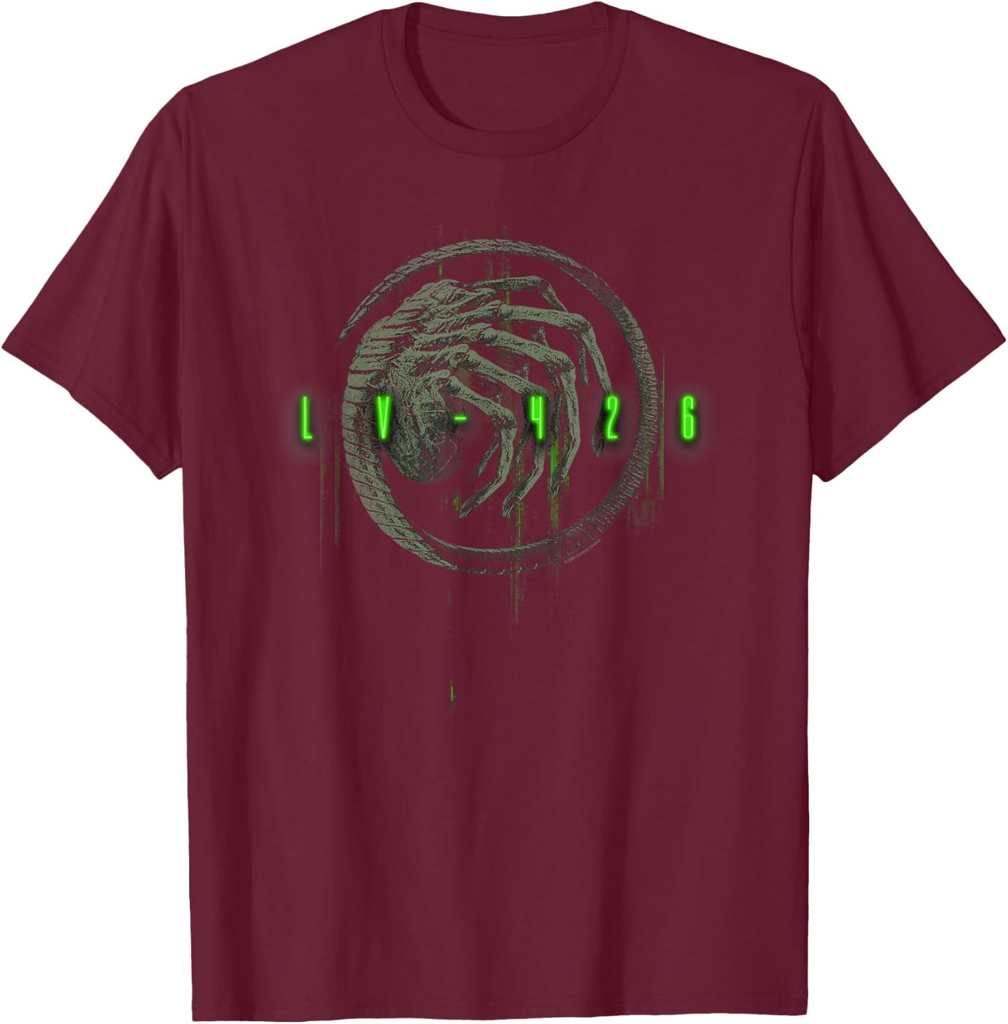 Aliens Lv-Fourtwentysix Iconic Facehugger Neon Chest Poster T-Shirt - T-Shirt | Maroon