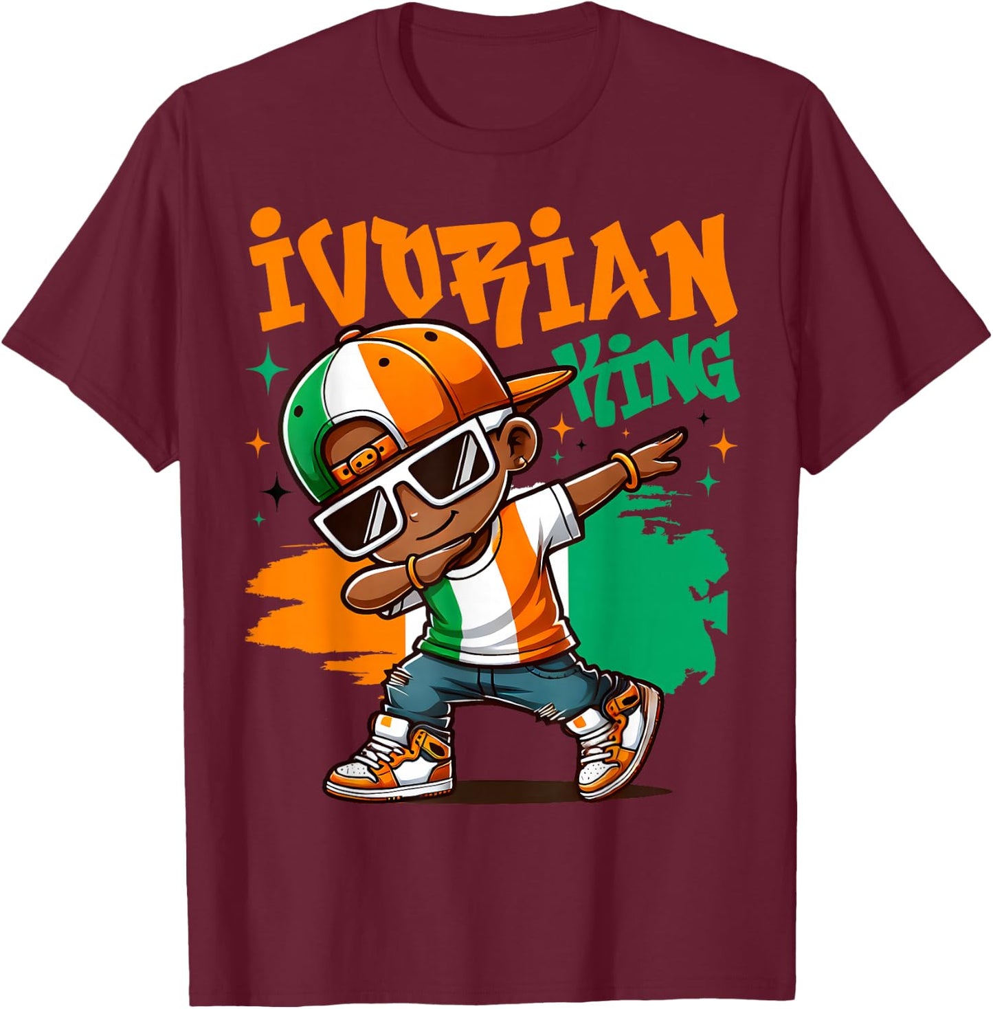 Ivory Coast Flag of King Ivorian Pride for Kids , Black, S T-Shirt - T-Shirt | Maroon