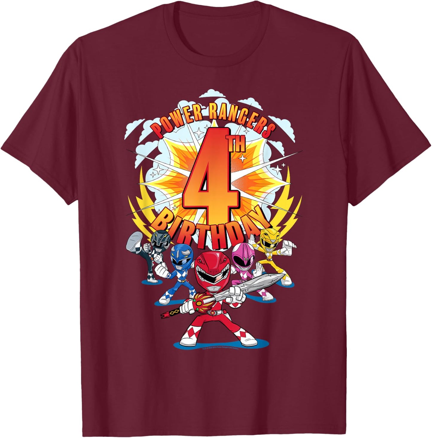 Power Rangers Awesome 4th Birthday Mini Action Shot T-Shirt - T-Shirt | Maroon