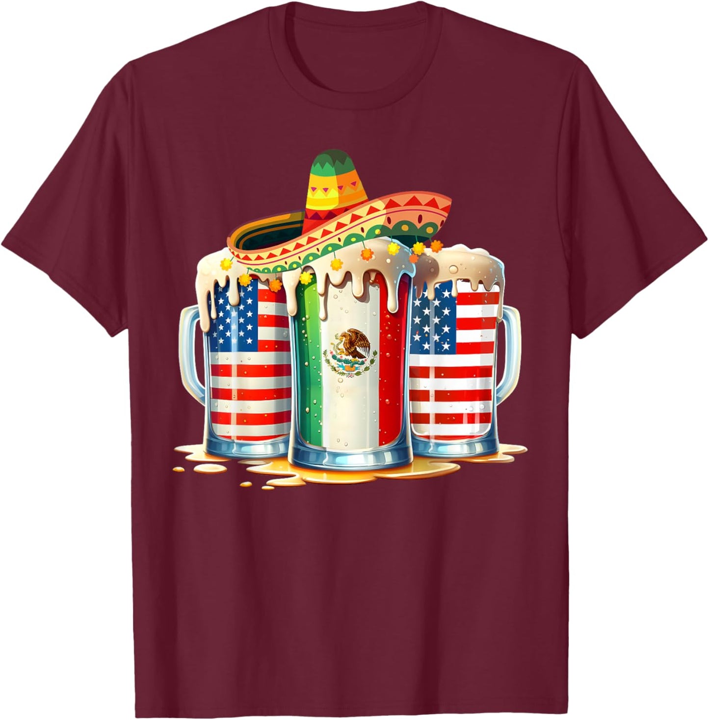 Cinco de Mayo Beer Mexican USA Flag Drinking Party Men Women T-Shirt - T-Shirt | Maroon