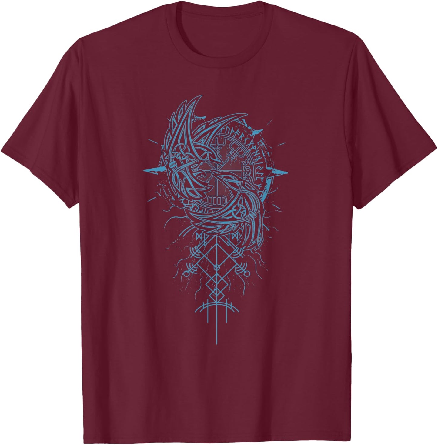 Walhalla Raven Odins Runes Nordic Compass Viking T-Shirt - T-Shirt | Maroon