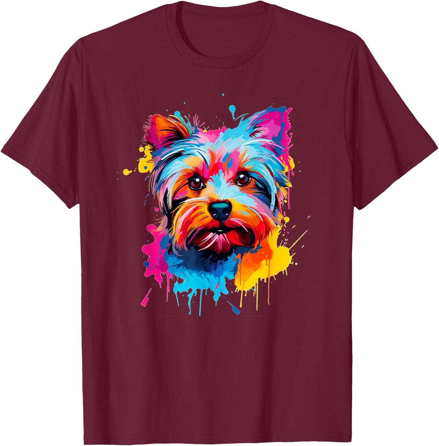 Cute Yorkshire Terrier Colorful Pop Art Yorkie Lover T-Shirt - T-Shirt | Maroon