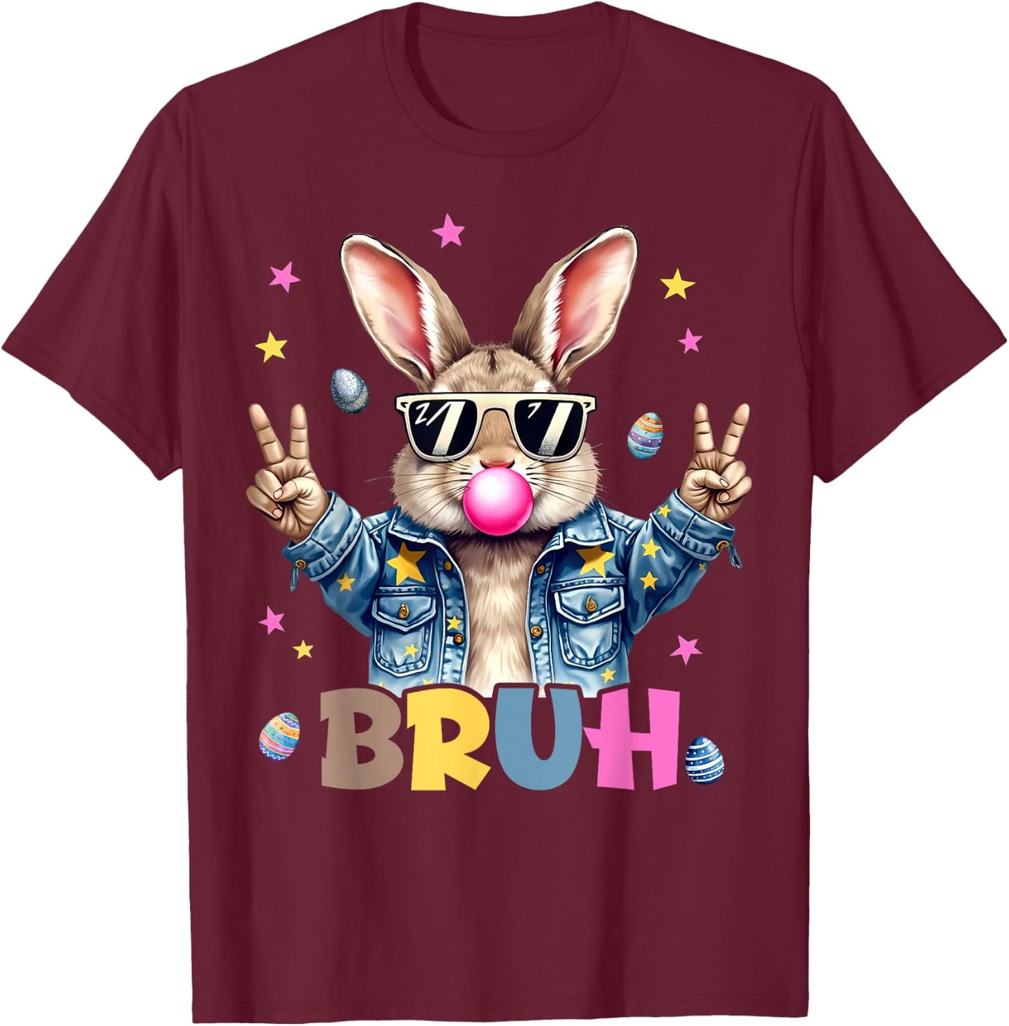 Bruh Meme Easter Day Funny Bunny Eggs Teens Boys Kids Men T-Shirt - T-Shirt | Maroon