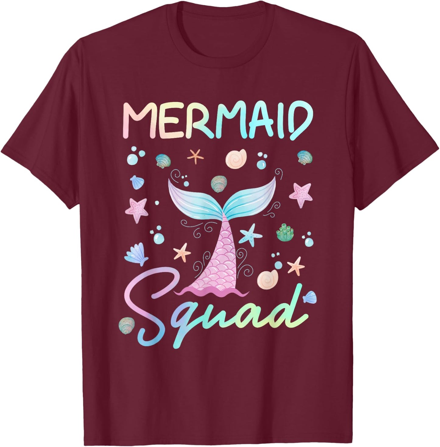 Tie Dye Mermaid Birthday Squad Family Matching Mermaid Squad T-Shirt - T-Shirt | Maroon