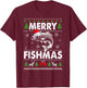 Merry Fishmas Fisherman Fishing Ugly Christmas T-Shirt - T-Shirt | Maroon