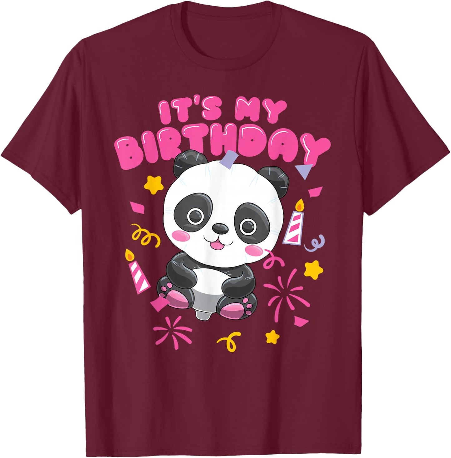 Kawaii Panda Balloon It's My Birthday Gift Girl T-Shirt - T-Shirt | Maroon