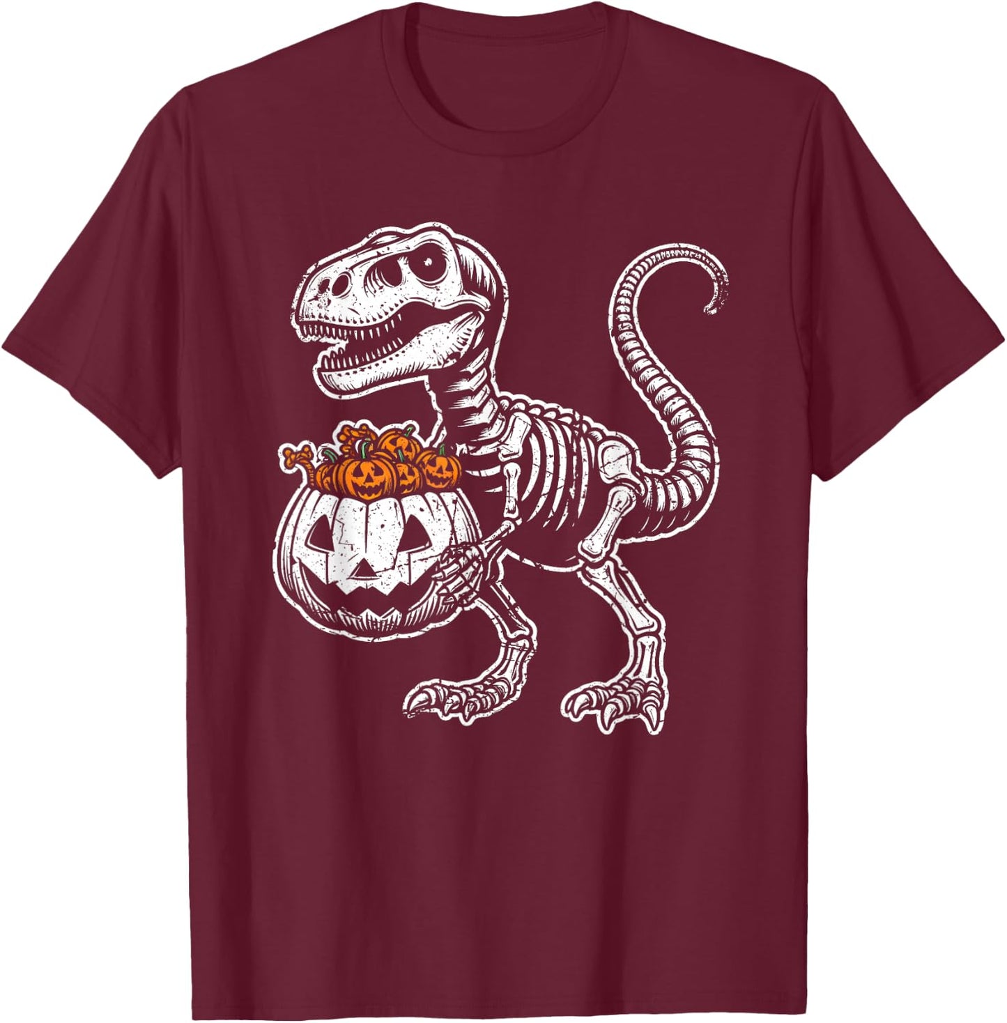 Skeleton Dinosaur T rex Pumpkin Dino Men Boys Kids Halloween T-Shirt - T-Shirt | Maroon