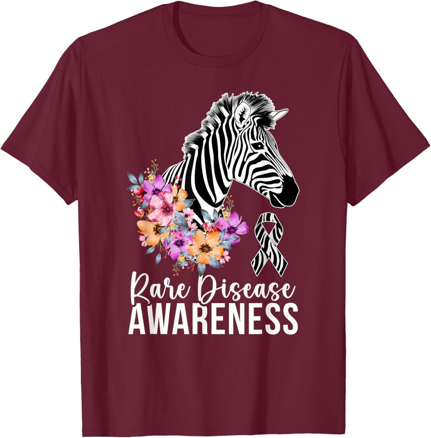 Rare Disease Awareness Zebra Rare Disease Warrior T-Shirt - T-Shirt | Maroon
