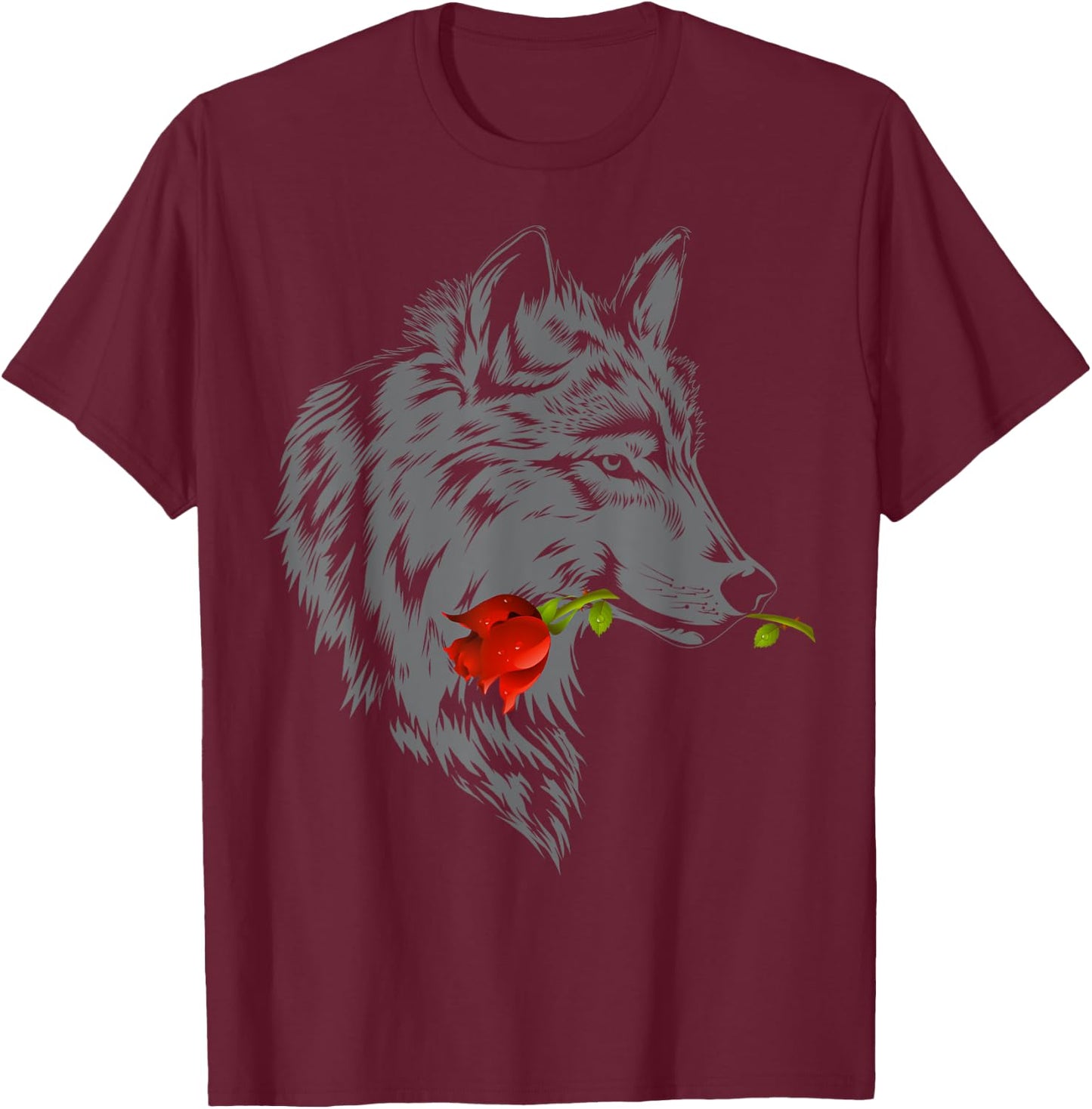 Wolf Rose | Cute Valentine Gray Wolf Gift T-Shirt - T-Shirt | Maroon