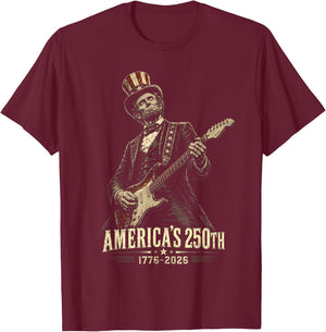 Abraham Lincoln Playing Guitar 250th Anniversary 4th July T-Shirt - T-Shirt | Maroon
