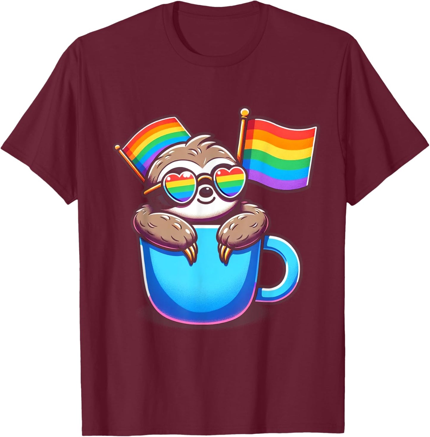 Cute Sloth with Pride Flags LGBTQ+ Support cute Animal T-Shirt - T-Shirt | Maroon