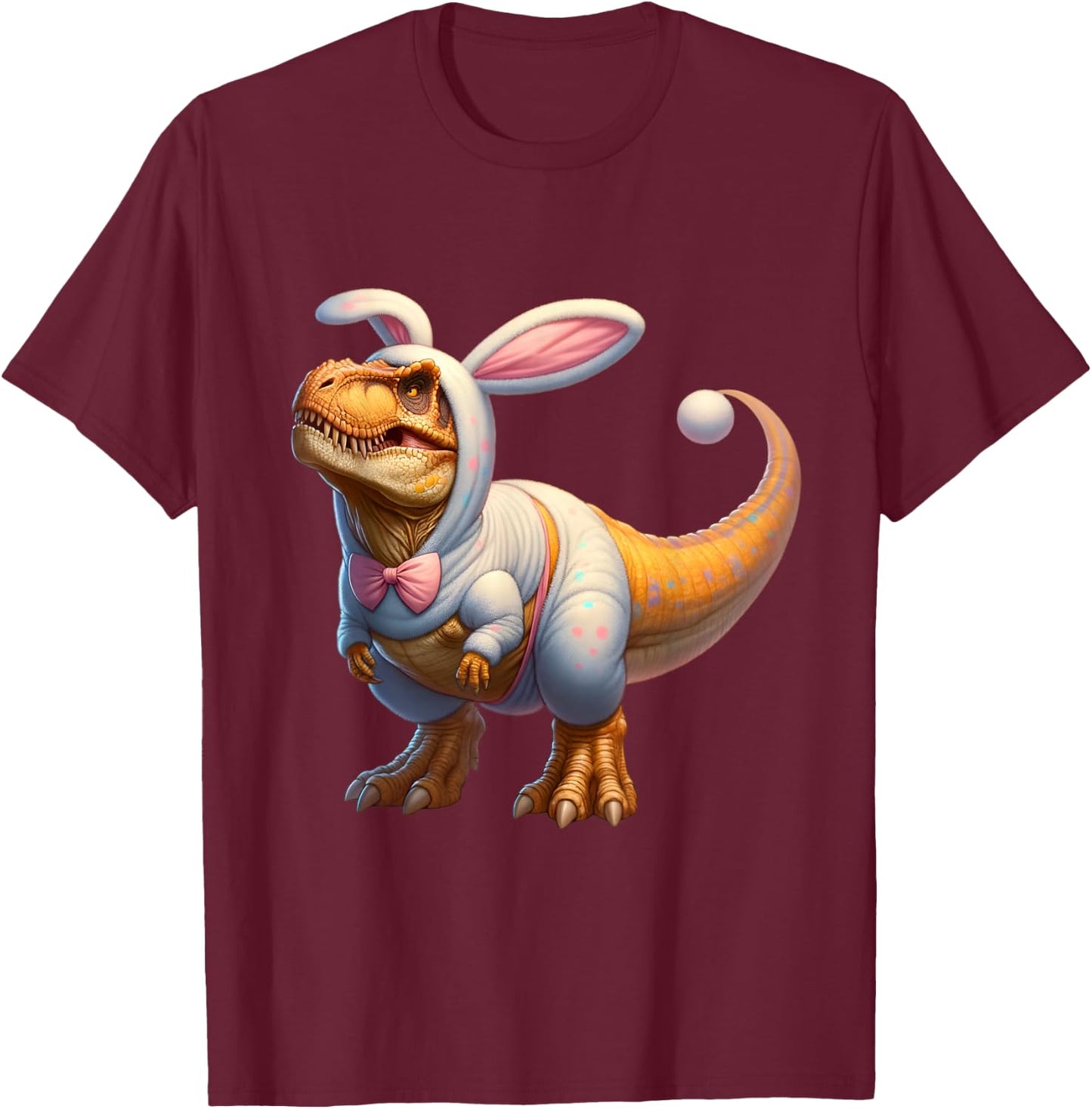 Funny easter bunny dinosaur t-rex apparel -Adults, -Kids Multicolor Cartoon Dinosaur Easter Classic Small Short Sleeve T-Shirt - T-Shirt | Maroon