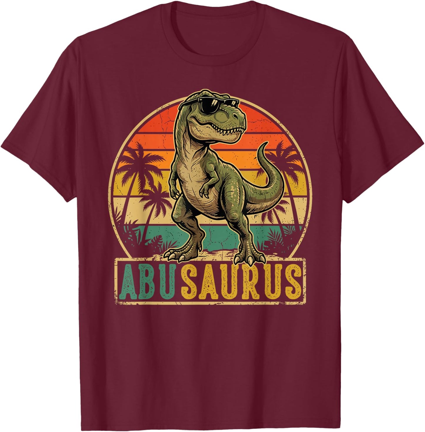 ABU Saurus Vintage T-Rex Dinosaur Fathers Day T-Shirt - T-Shirt | Maroon