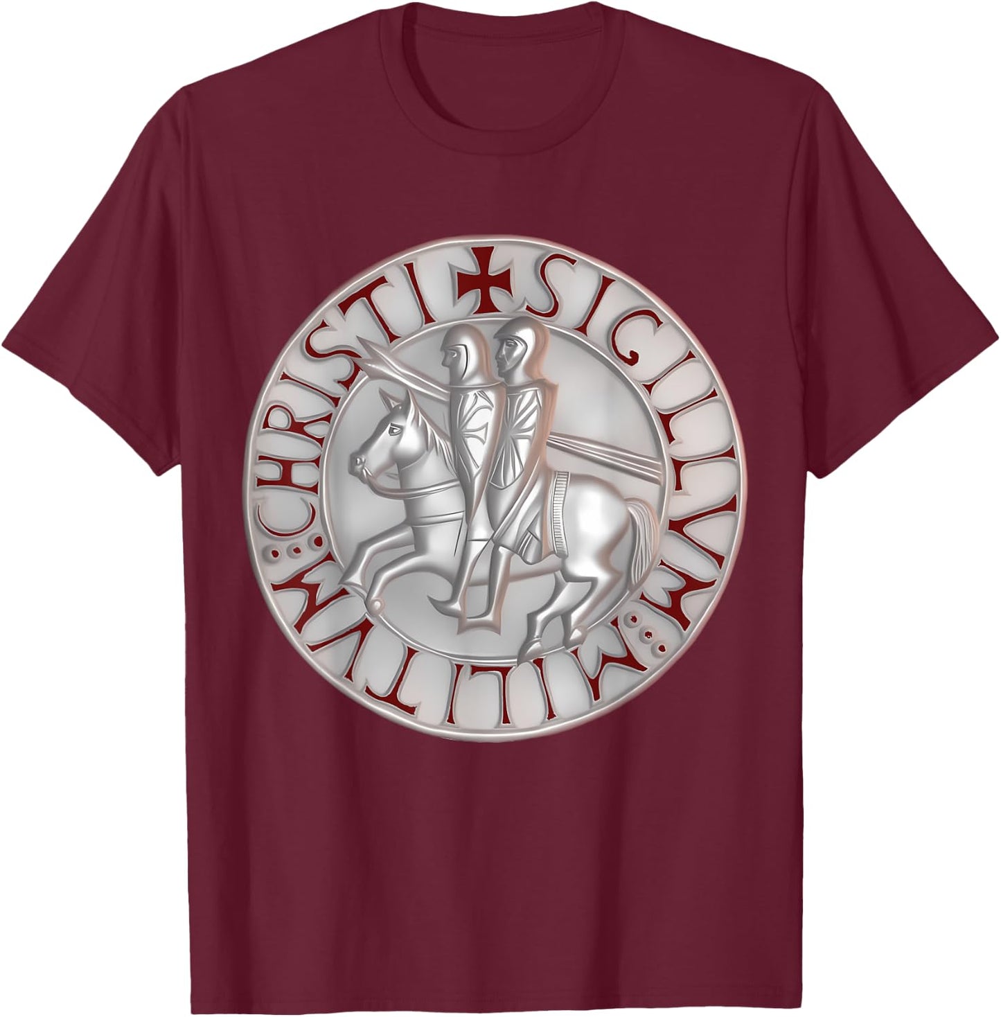 Seal of the Crusaders Grand Master of the Templars , Black, S T-Shirt - T-Shirt | Maroon