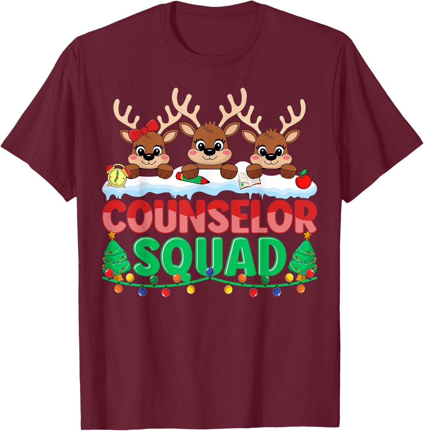 Counselor Squad Reindeer Xmas School Counselor Christmas T-Shirt - T-Shirt | Maroon