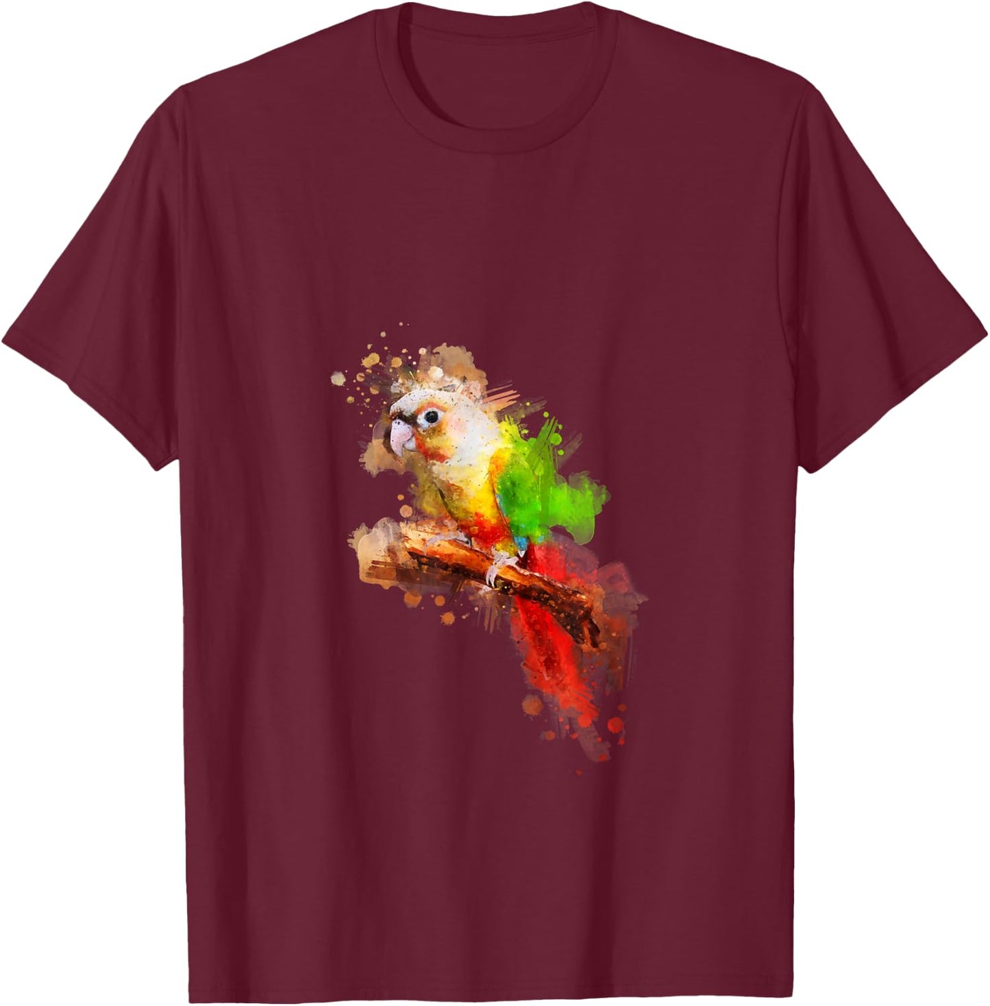 Watercolor Pineapple Green Cheek Conure parrot T-Shirt - T-Shirt | Maroon
