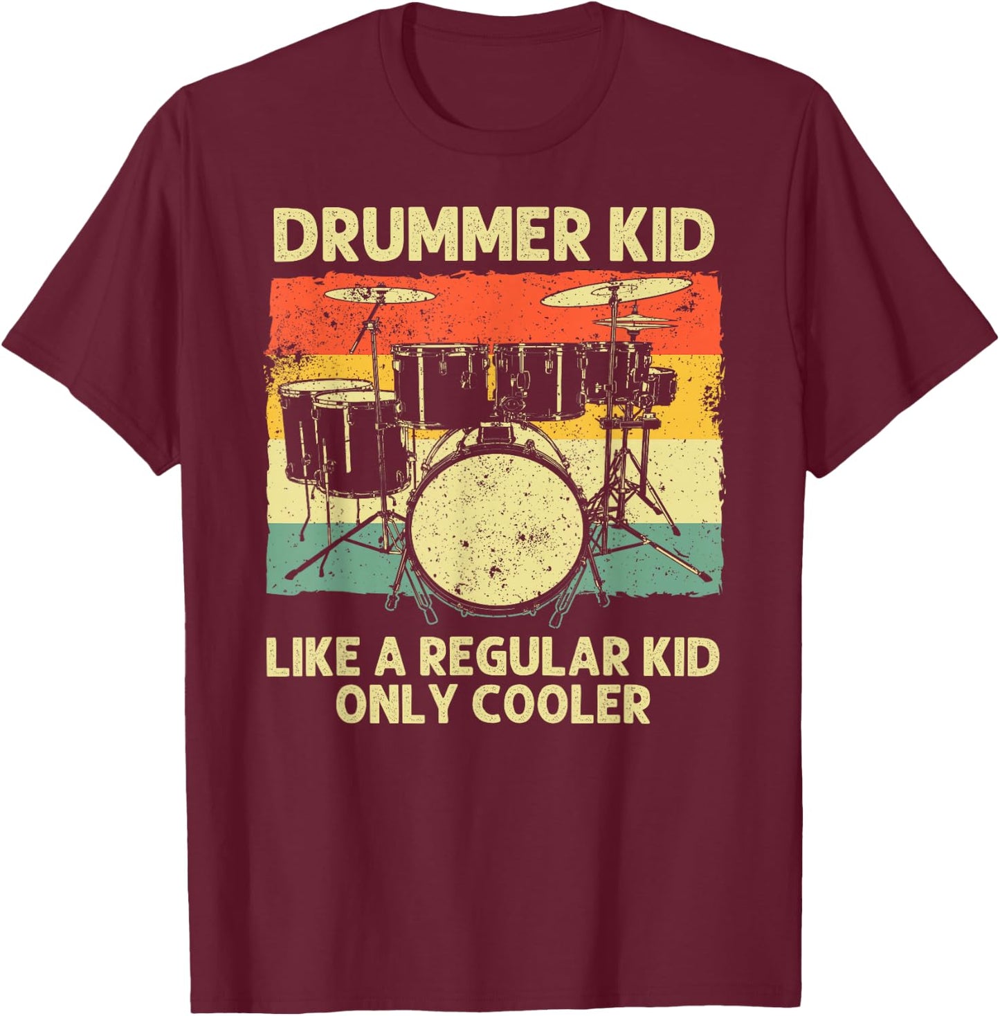 Drumming Art For Boys Girls Kids Drumline Drum Set Drummer T-Shirt - T-Shirt | Maroon