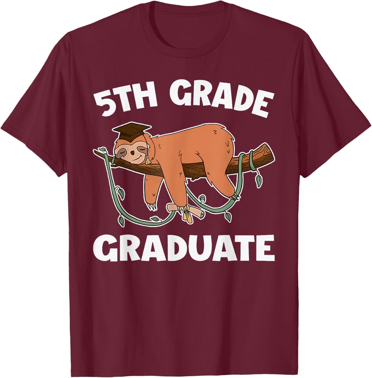 5th Grade Graduate Sloth Graduation Cap Sleeping T-Shirt - T-Shirt | Maroon