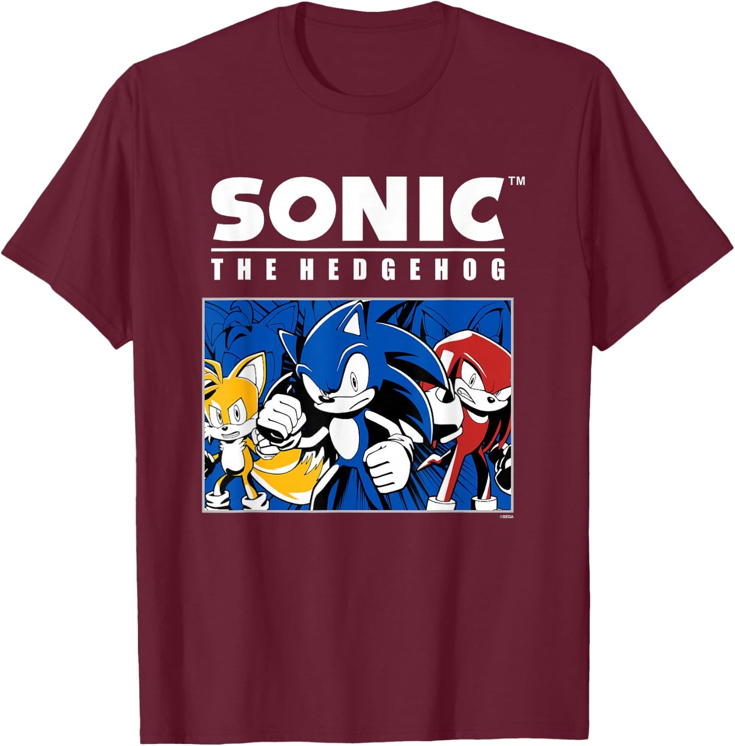 Sonic The Hedgehog Tails Sonic & Knuckles Epic Retro Panel T-Shirt - T-Shirt | Maroon