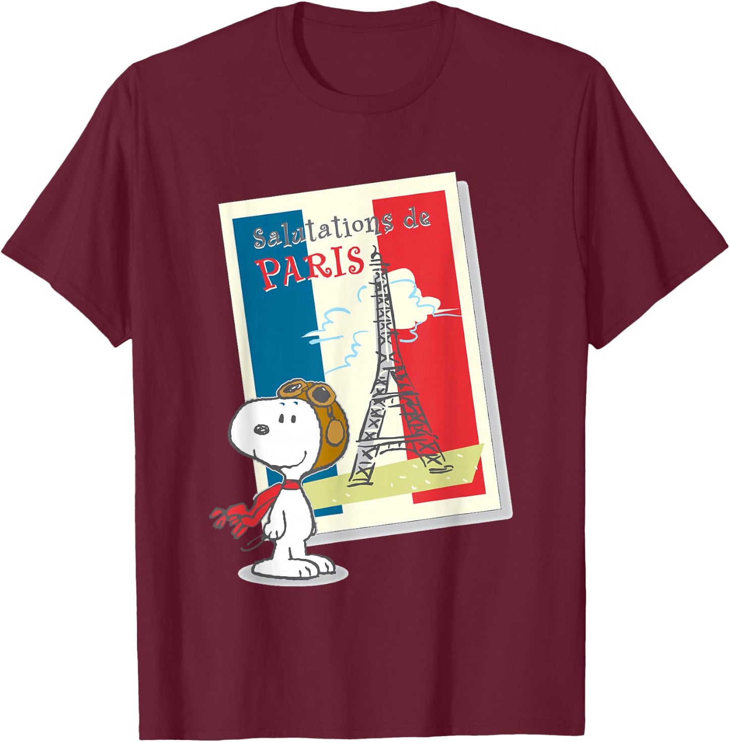 Peanuts Snoopy in Paris , Black, S T-Shirt - T-Shirt | Maroon
