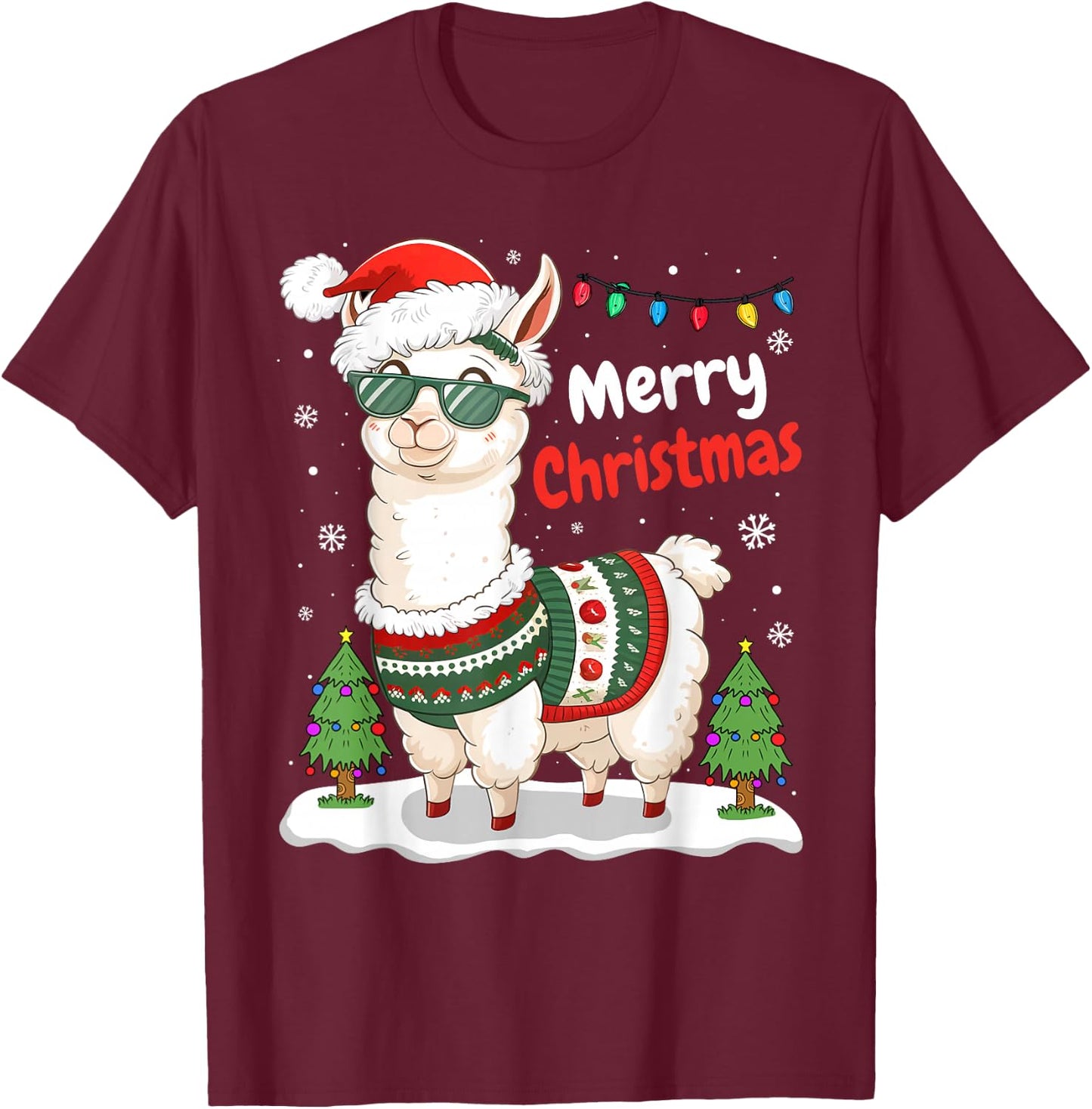 Merry Christmas Cute Llama Lover Funny Xmas Family Pajamas T-Shirt - T-Shirt | Maroon