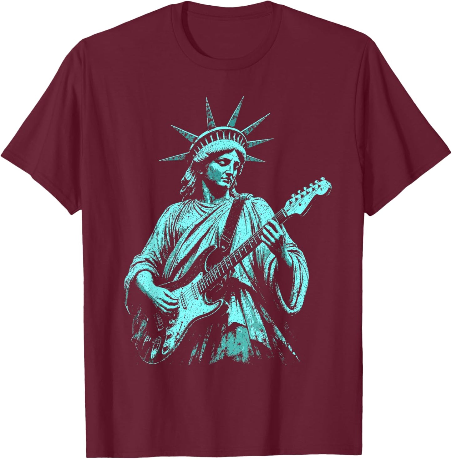 4th of July Statue of Liberty Guitarist 1776 2026 T-Shirt - T-Shirt | Maroon