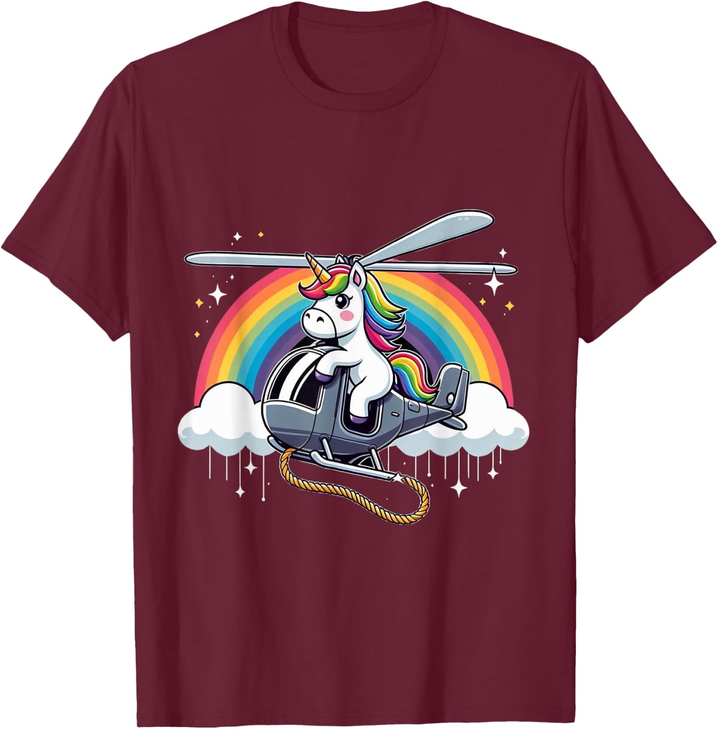 Unicorn Riding Helicopter T-Shirt - T-Shirt | Maroon