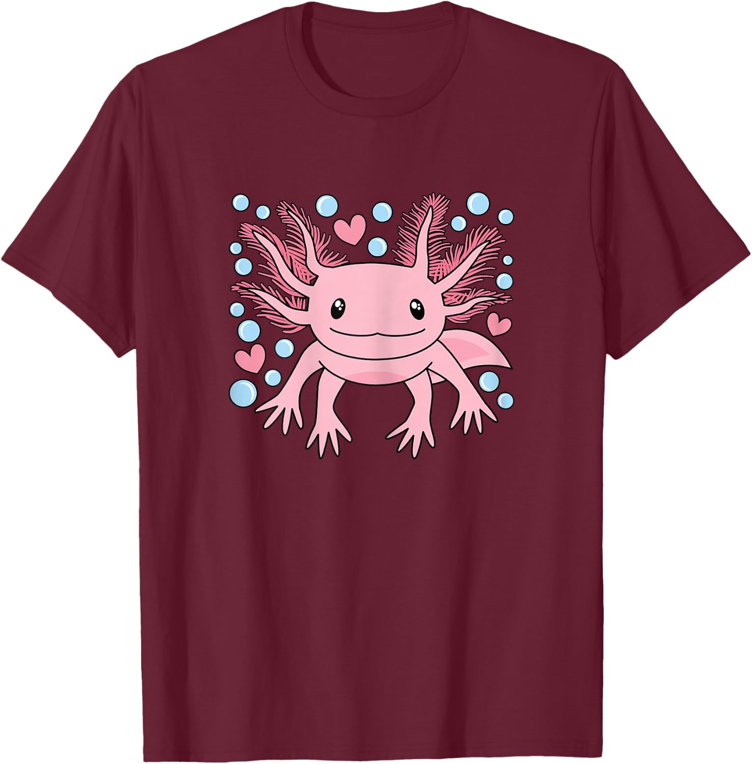 Cute Kawaii Axolotl Salamander Women Girls Kids T-Shirt - T-Shirt | Maroon