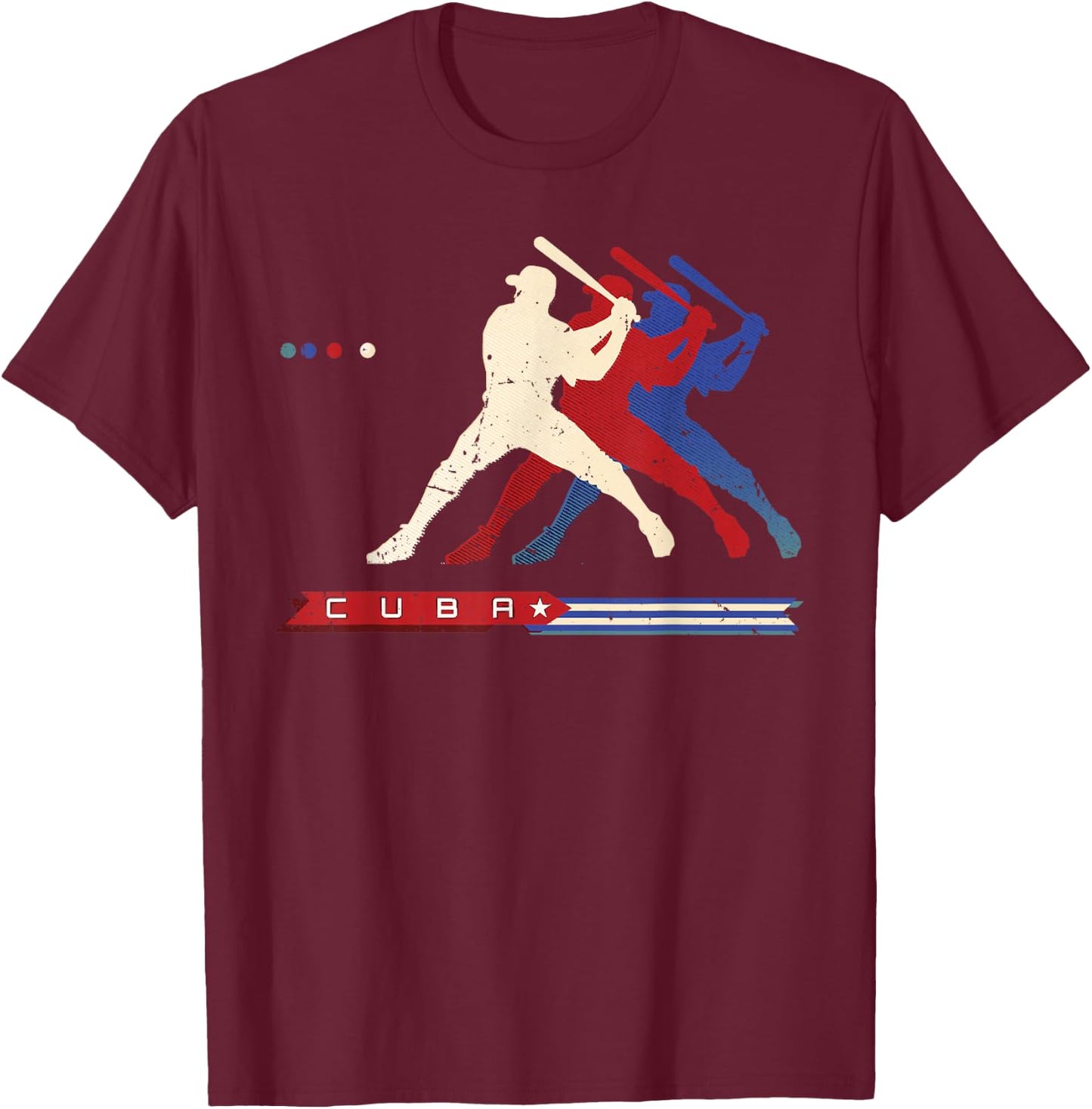 Cuba Baseball Shirt Cuban Flag Patriotic Heritage Month T-Shirt - T-Shirt | Maroon