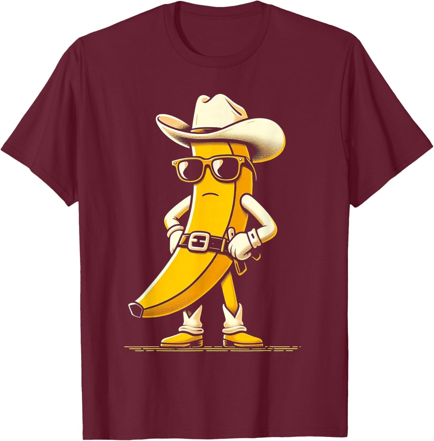 Banana Cowboy Cowgirl Country Western Novelty Funny Banana T-Shirt - T-Shirt | Maroon