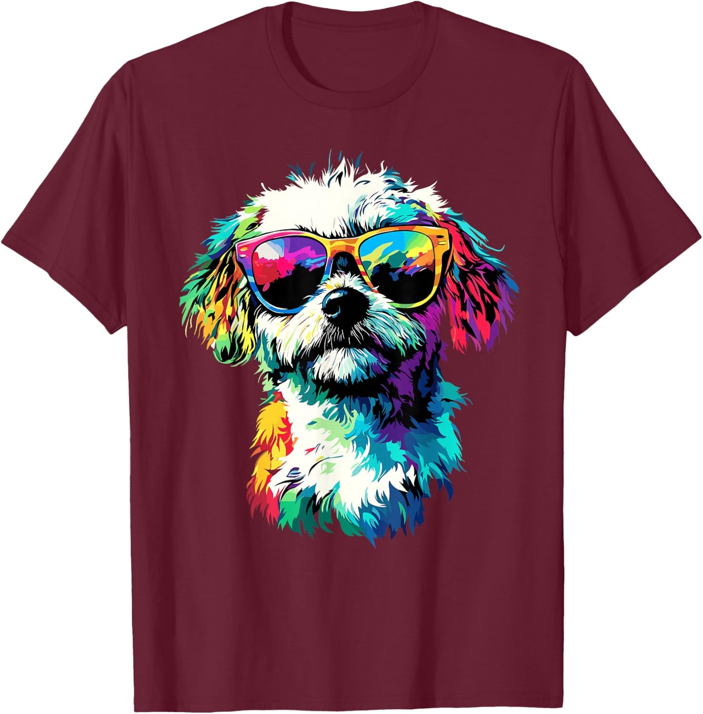 Maltese Dog with Sunglasses I Love Cute Maltese Dogs T-Shirt - T-Shirt | Maroon