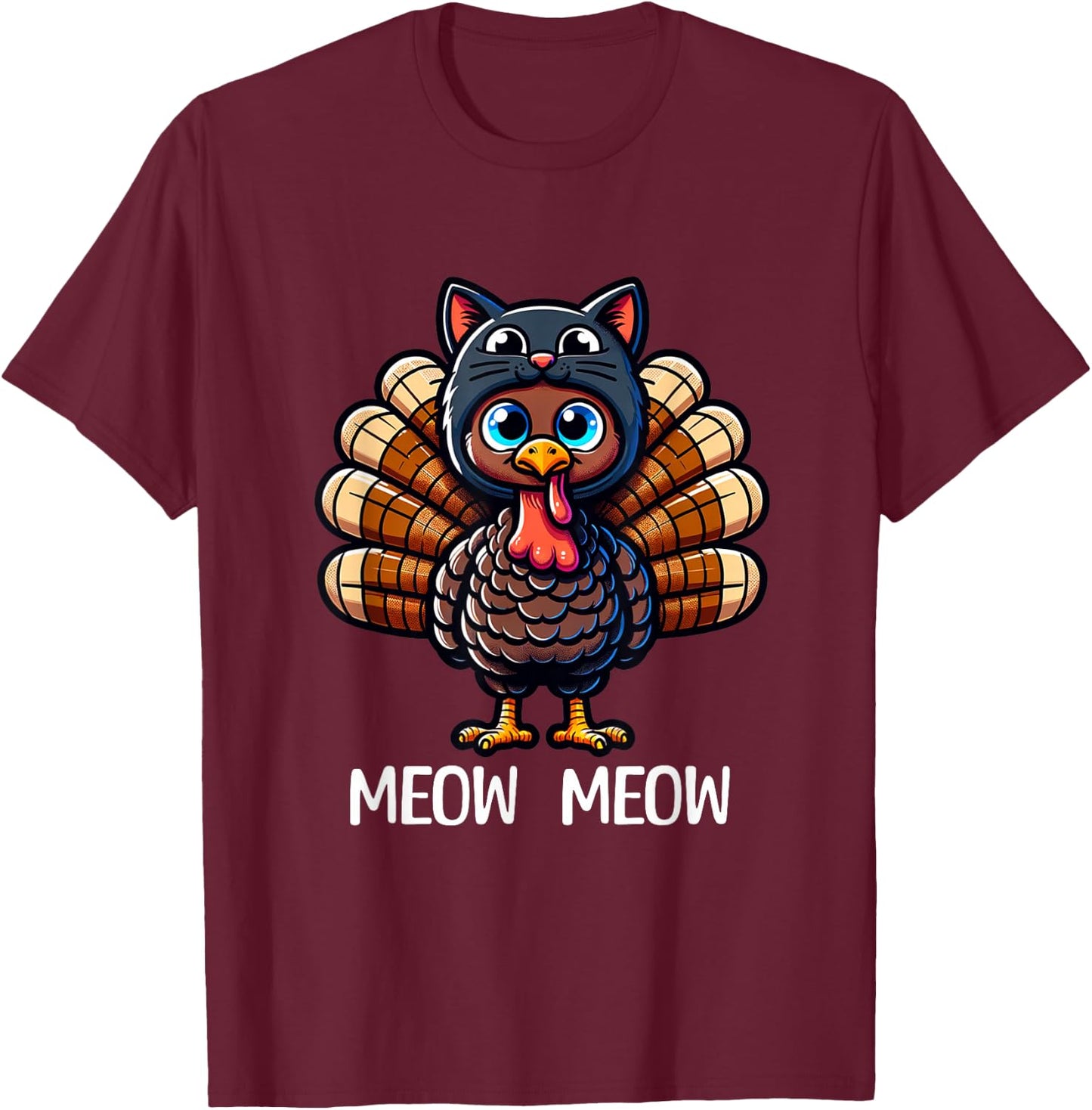 Thanksgiving Turkey Cat Men Women Funny Thanksgiving T-Shirt - T-Shirt | Maroon