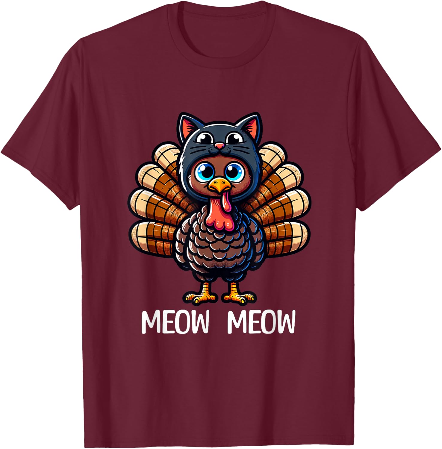 Thanksgiving Turkey Cat Men Women Funny Thanksgiving T-Shirt - T-Shirt | Maroon