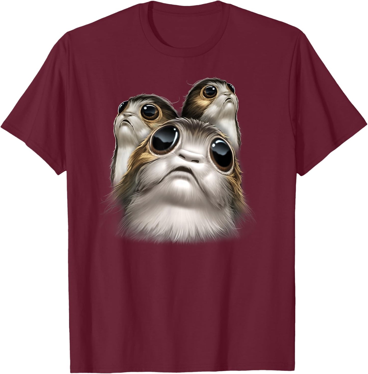 Star Wars Last Jedi Porgs Big Eyes Cute Graphic T-Shirt - T-Shirt | Maroon