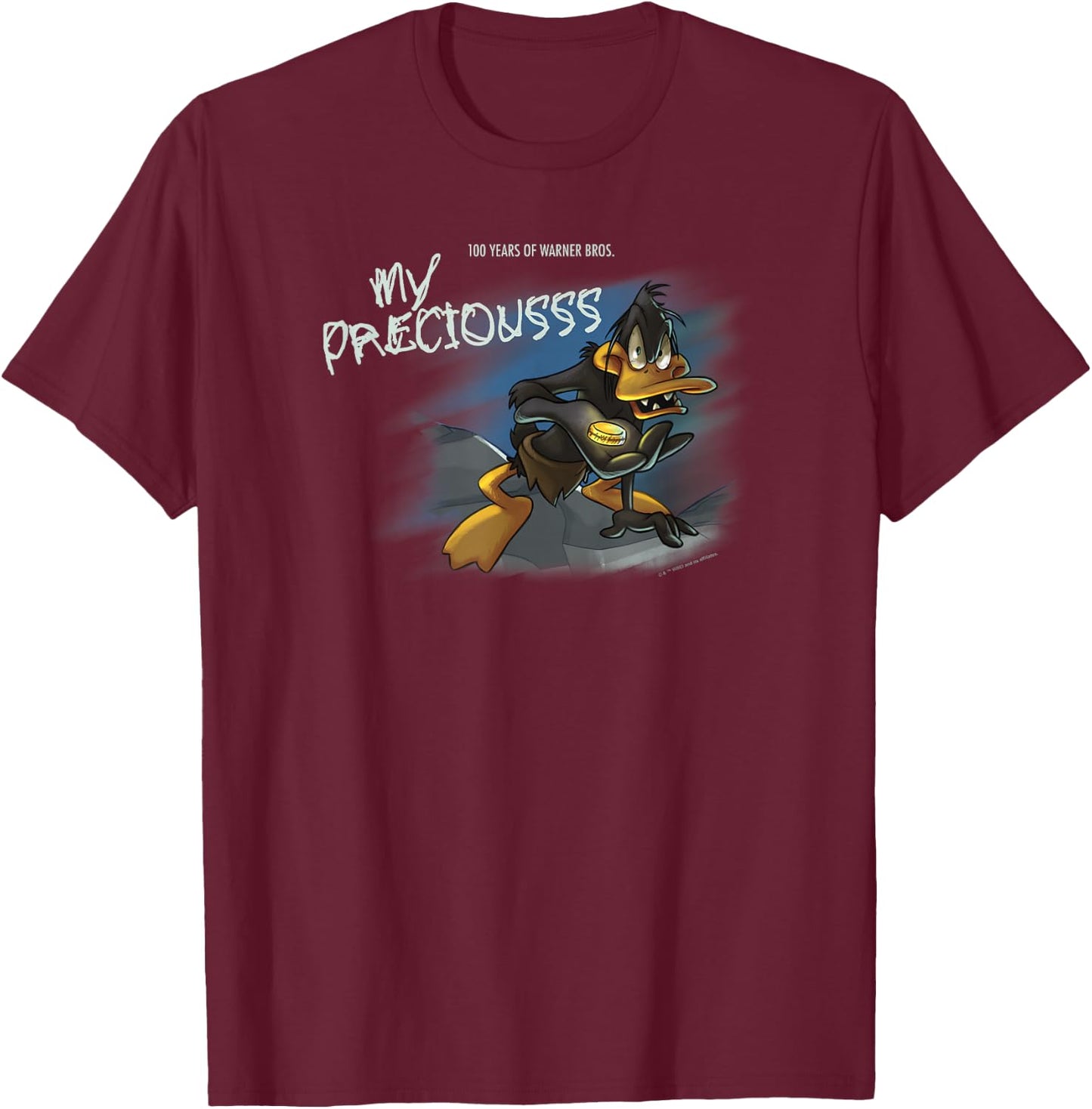 WB 100 Looney Tunes Daffy Duck My Precious LOTR Collection T-Shirt - T-Shirt | Maroon