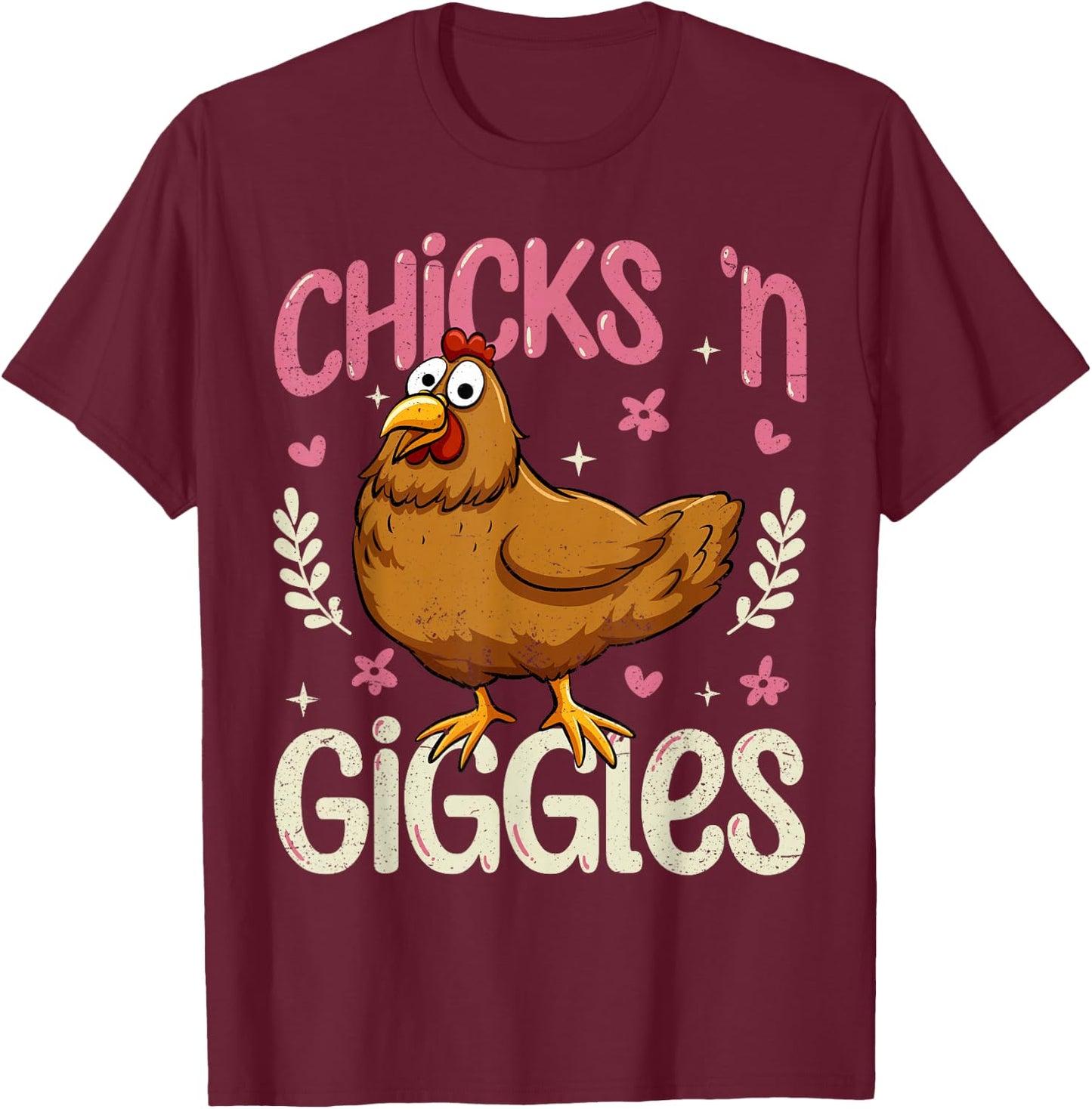 Chicks 'n Giggles Funny Chicken T-Shirt - T-Shirt | Maroon