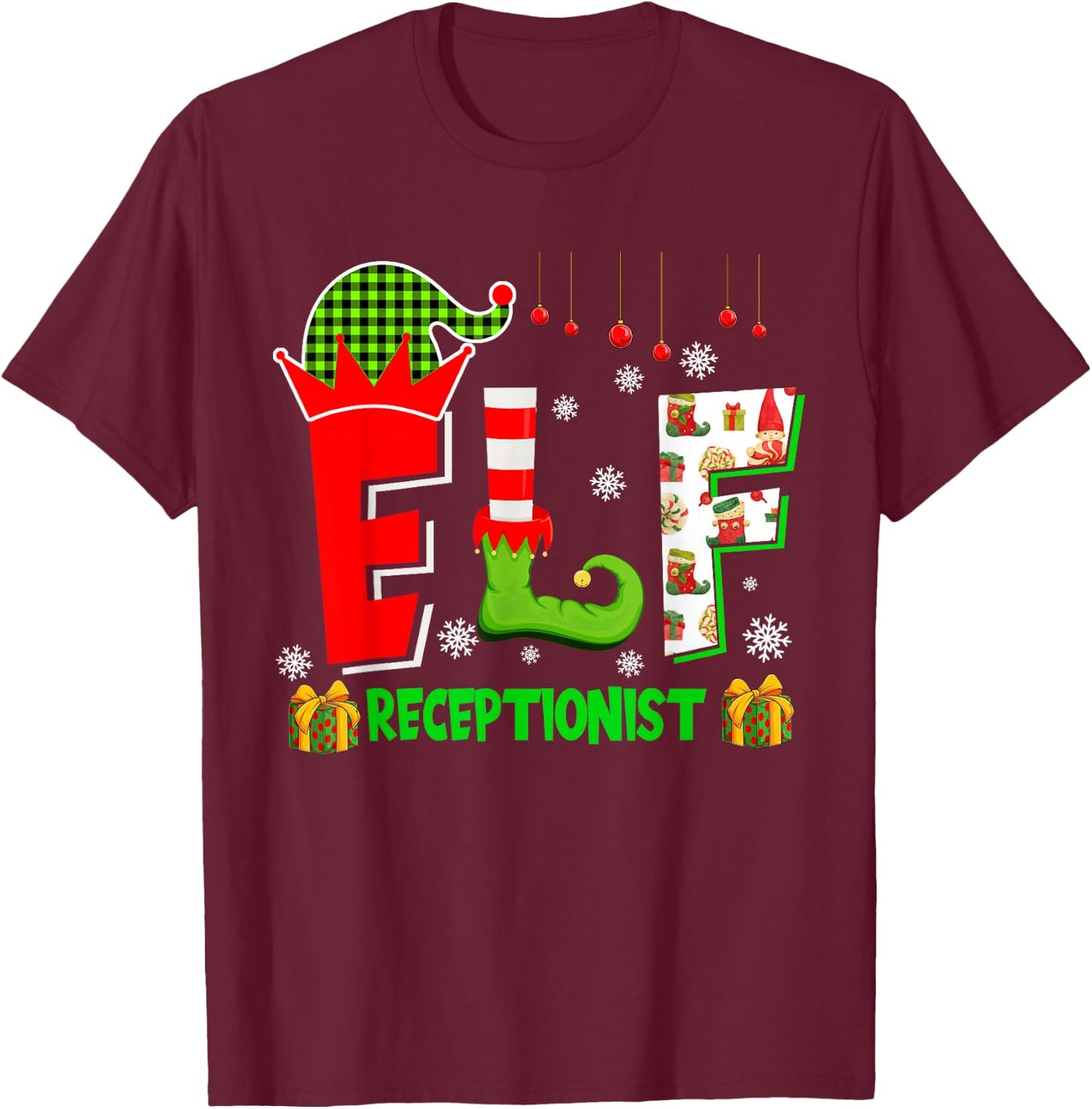 Elf Receptionist Christmas Costume Matching Elf Lover Family T-Shirt - T-Shirt | Maroon