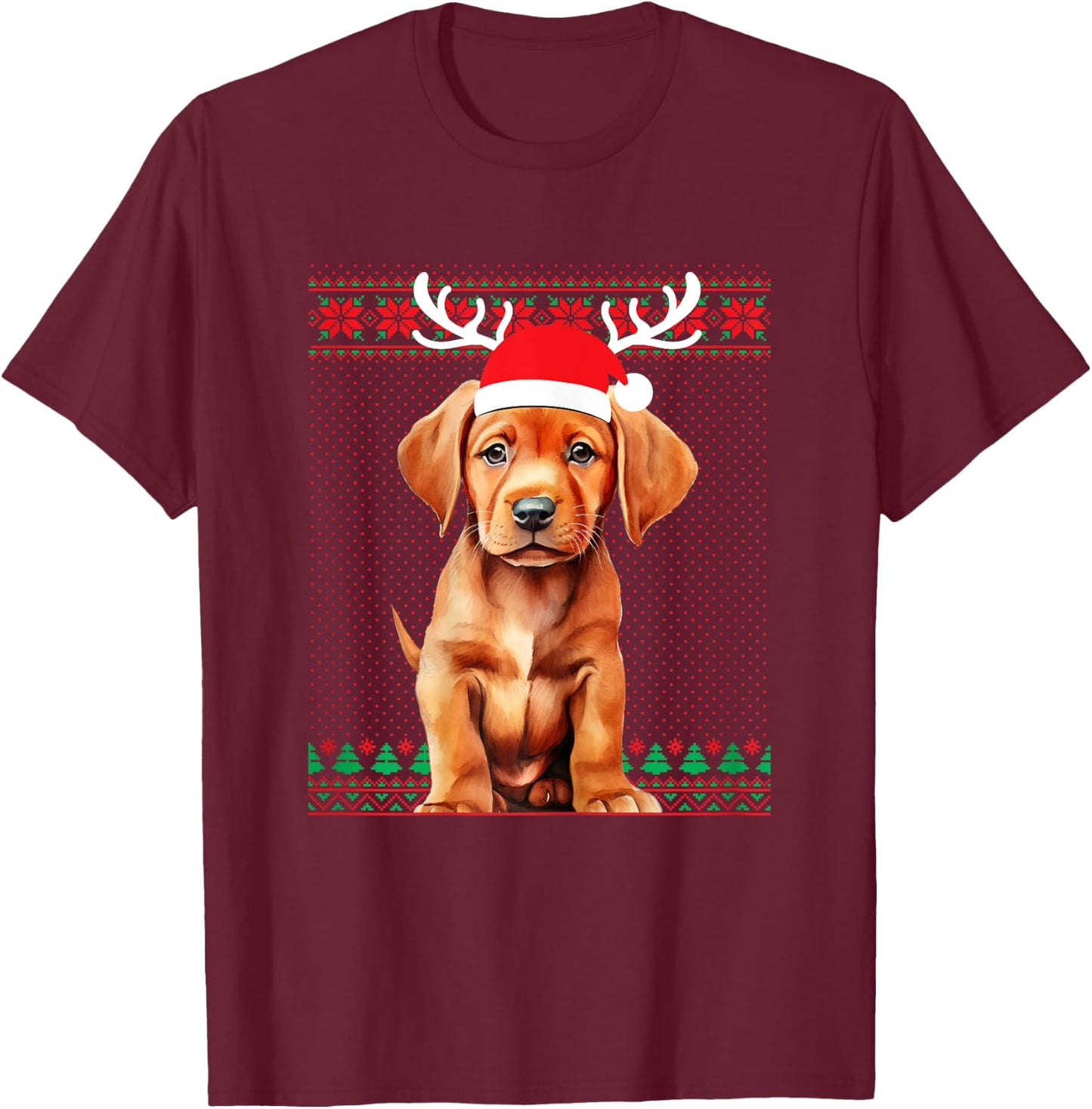 Fox Red Lab Christmas Santa Reindeer Labrador Retriever T-Shirt - T-Shirt | Maroon