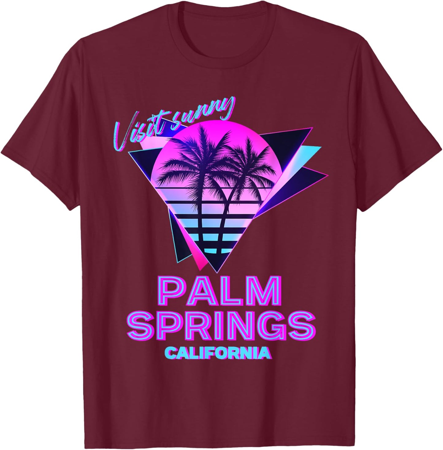 Palm Springs California 80s Retro Palm Tree Aesthetic Vibe T-Shirt - T-Shirt | Maroon