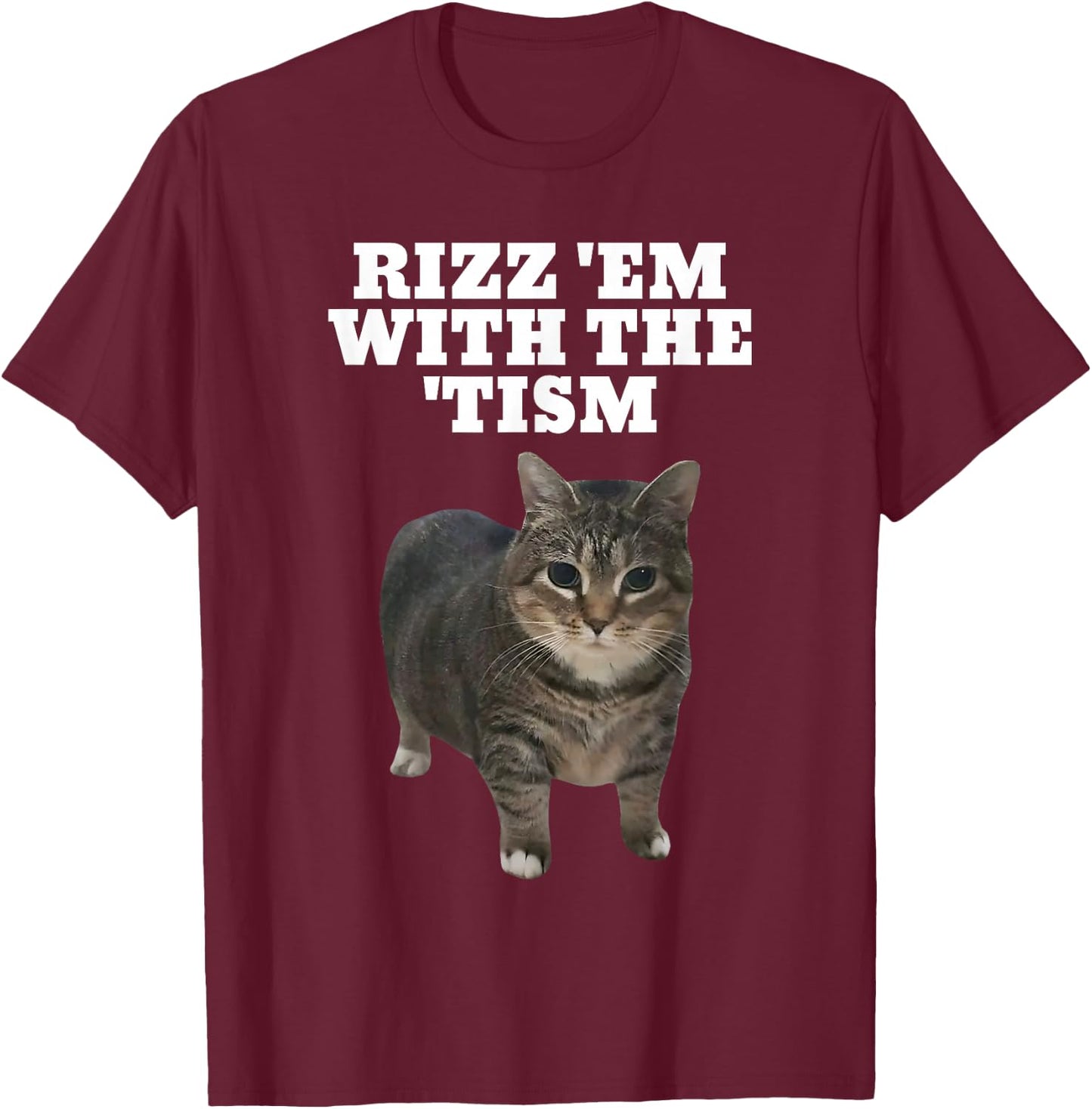 Rizz Em With The Tism Autistic Cat Rizz T-Shirt - T-Shirt | Maroon