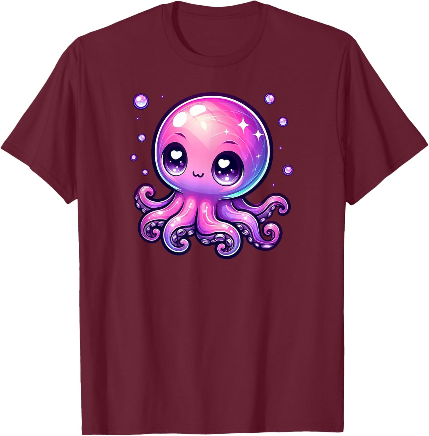 Cute Kawaii Octopus Anime Pink Purple Blue Ocean Sea Fun T-Shirt - T-Shirt | Maroon
