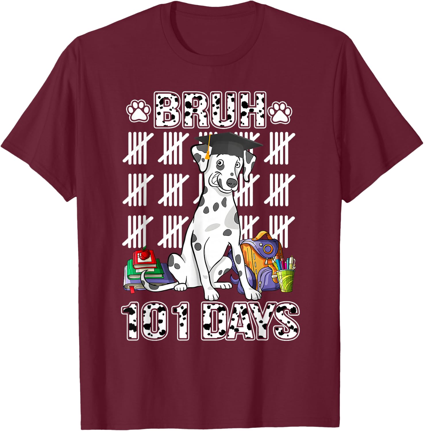 Bruh 100 Days Of School Dalmatian Dog Dabbing 100th Day Boys T-Shirt - T-Shirt | Maroon