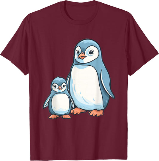 Mom and Baby Penguin Cute Mother's Day T-Shirt - T-Shirt | Maroon