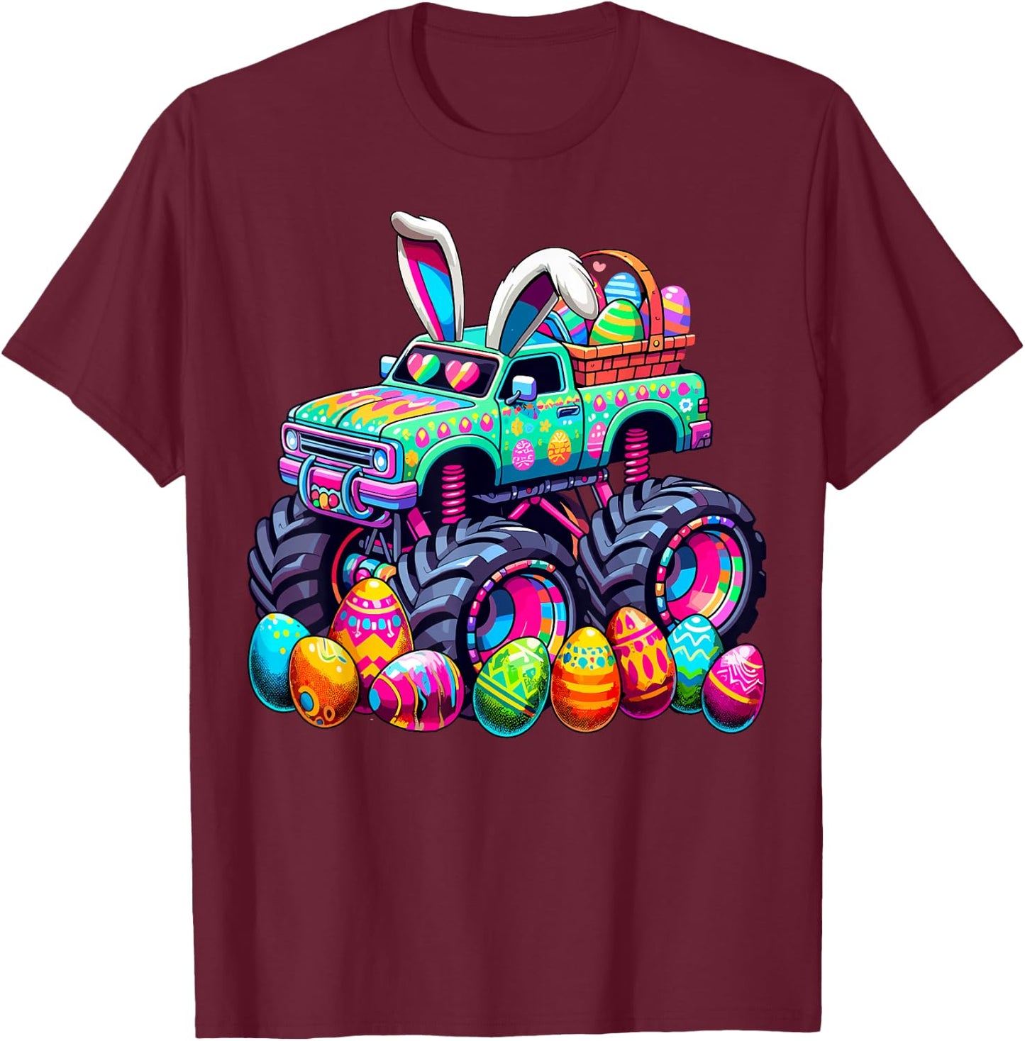 Monster Truck Colorful Easter Day T-Shirt - T-Shirt | Maroon