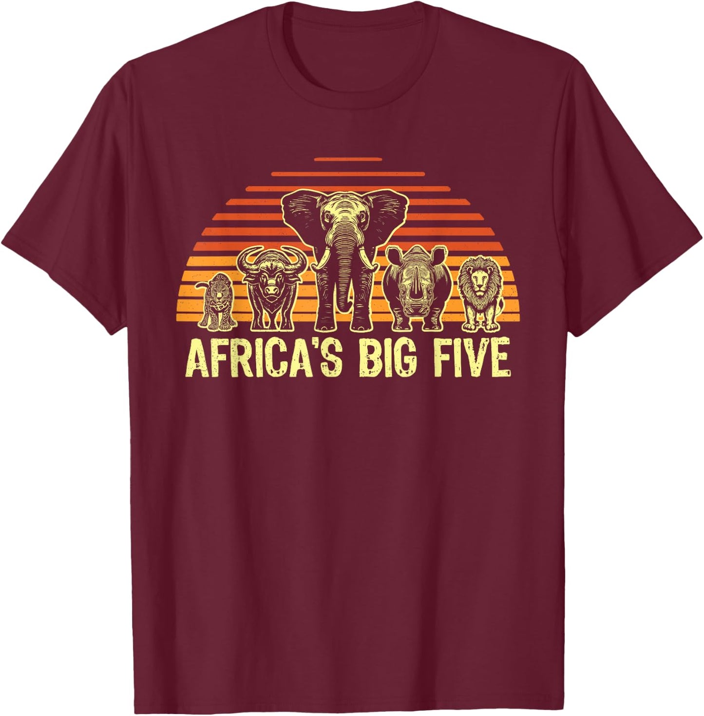 Big Five African Animals Elephant Rhino Buffalo Lion Leopard T-Shirt - T-Shirt | Maroon