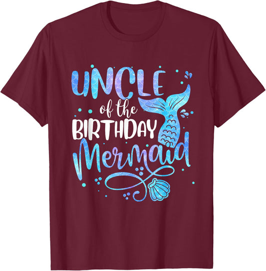 Uncle Of The Birthday Mermaid Family Matching Party Squad T-Shirt - T-Shirt | Maroon